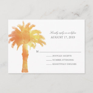 Cartão RSVP Serene Palm Tree Watercolor VP de Casamento