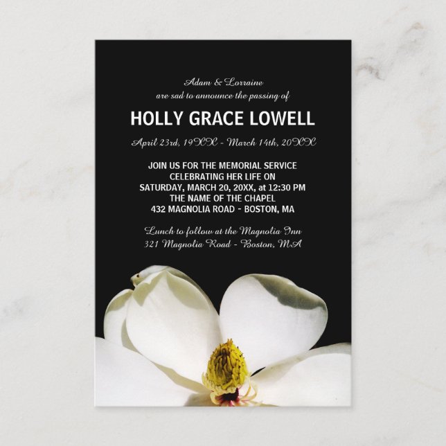 Cartão RSVP Serviço Memorial Magnolia (Frente)