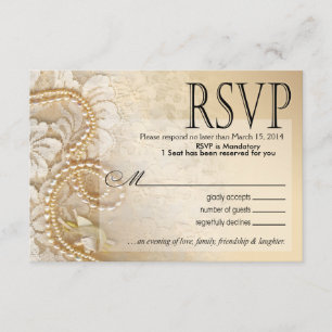 Cartão RSVP Shayla Pearls e Lace RSVP-2   casca de ovo