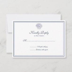 Cartão RSVP Shell Azul e Branco Elegante