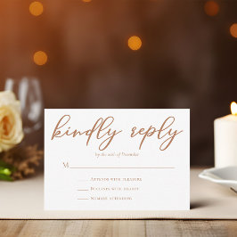 Cartão RSVP Sienna Brown Typografia Weding Kindly Reply