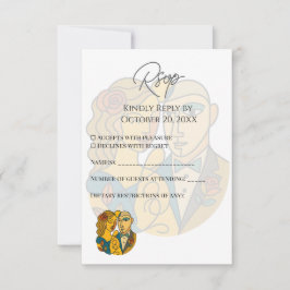 Cartão RSVP Silhueta Artística Destino Casamento Arte Moderna