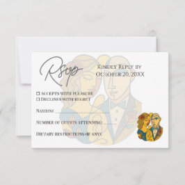 Cartão RSVP Silhueta Artística Destino Casamento Arte Moderna