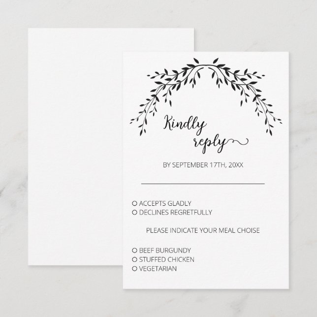 Cartão RSVP Silhueta elegante de folhas (Frente/Verso)