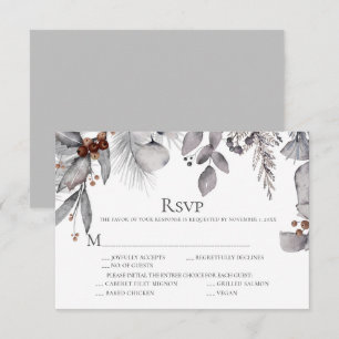 Cartão RSVP Silver Cinza Holly Pine Eucalyptus Rust Berries