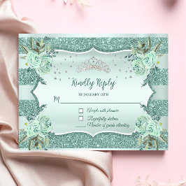 Cartão RSVP Silver Royal Green Quinceanera Birthday