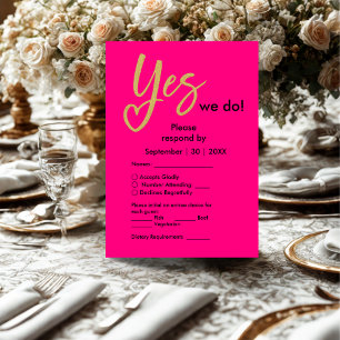 Cartão RSVP Sim, Fazemos Casamento Dourado Rosa Quente