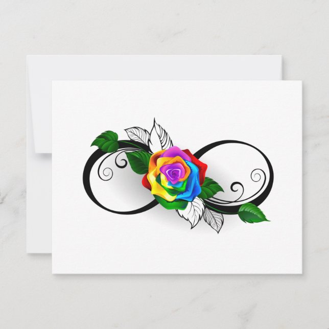 Cartão RSVP Símbolo de Infinito com Rosa Arco-íris (Frente)