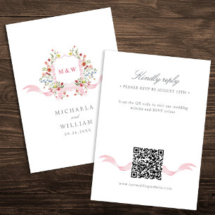 Cartão RSVP Símbolo Regência com Aquarela Rosa QR Casamento On