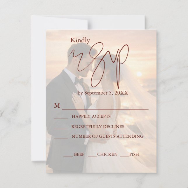 Cartão RSVP Simple and Minimalist Romantic Sunset Beach Vows  (Verso)