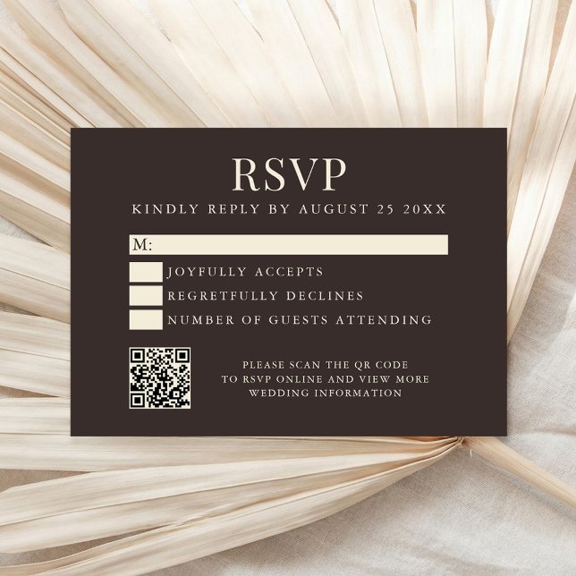 Cartão RSVP Simple Brown Modern Wedding (Criador carregado)