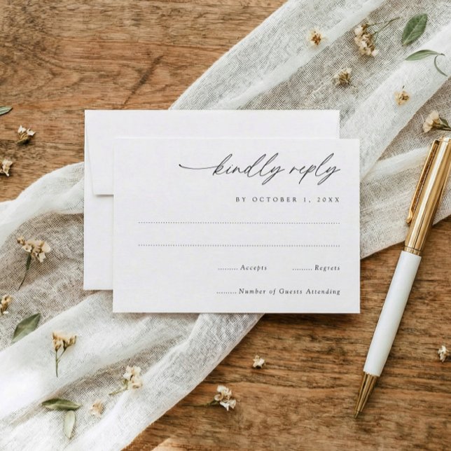 Cartão RSVP Simple Elegant Handwriting Wedding (modern handwriting wedding rsvp card minimalist elegant script mail back response card)