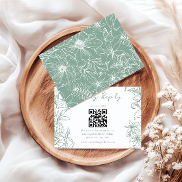 Cartão RSVP Simple Elegant Sage Green Floral QR Code Wedding