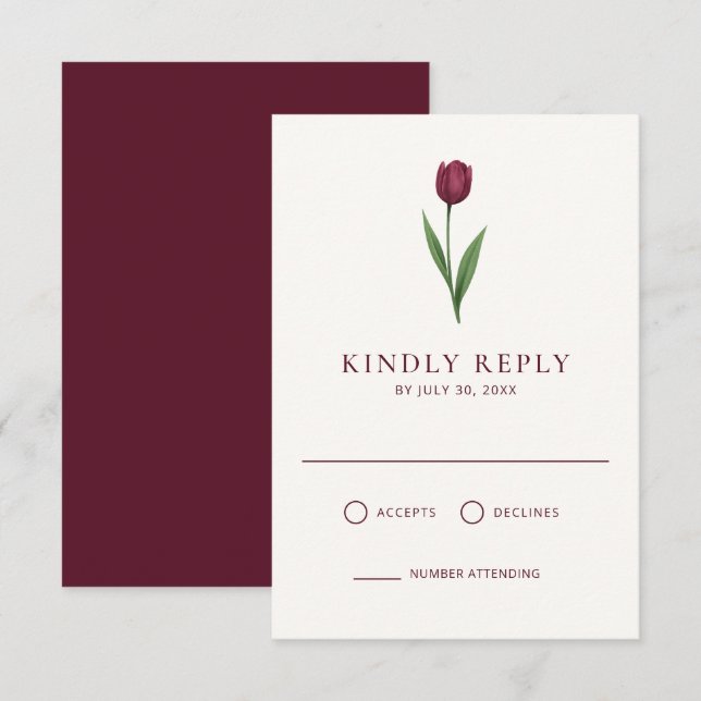 Cartão RSVP Simple Ivory Minimal Tulip Wedding (Frente/Verso)