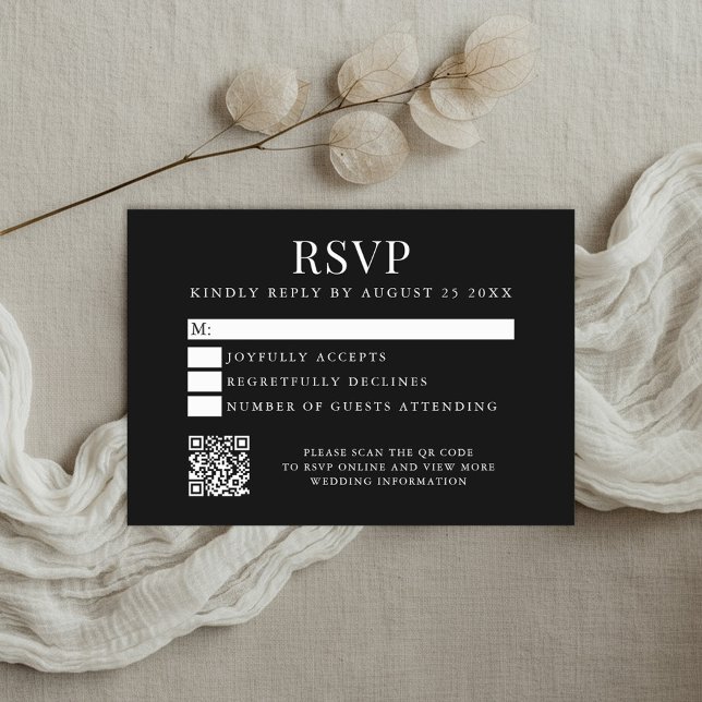 Cartão RSVP Simple Modern Black and White Wedding (Criador carregado)