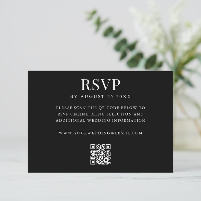 Cartão RSVP Simple Modern QR Code Wedding (Em pé/Frente)