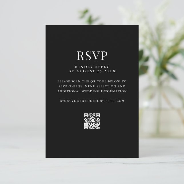 Cartão RSVP Simple Modern QR Code Wedding (Em pé/Frente)