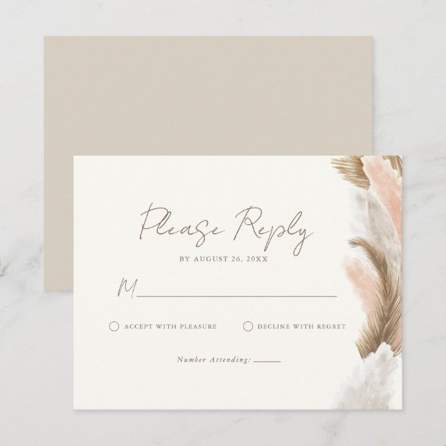 Cartão RSVP Simple Modern Rustic Pampas Grass Wedding (Frente/Verso)