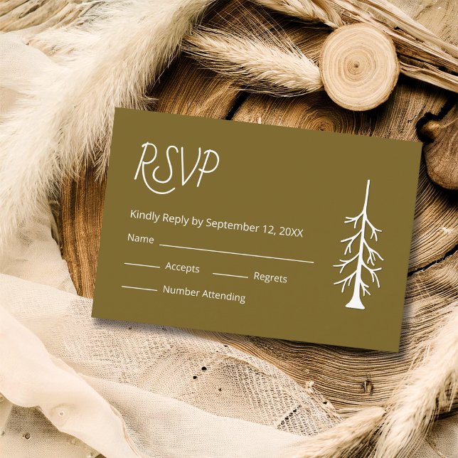 Cartão RSVP Simple Pine Tree Casual Wedding Rustic Brown  (Criador carregado)