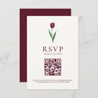 Cartão RSVP Simple Tulip Ivory Minimalist Wedding QR Code