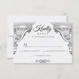 Cartão RSVP Simples arquitetura renascentista elegante 