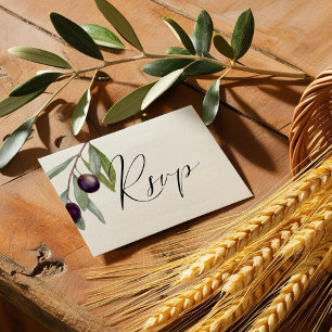 Cartão RSVP Simples Black Olive Branch Meal Choice Watercolor