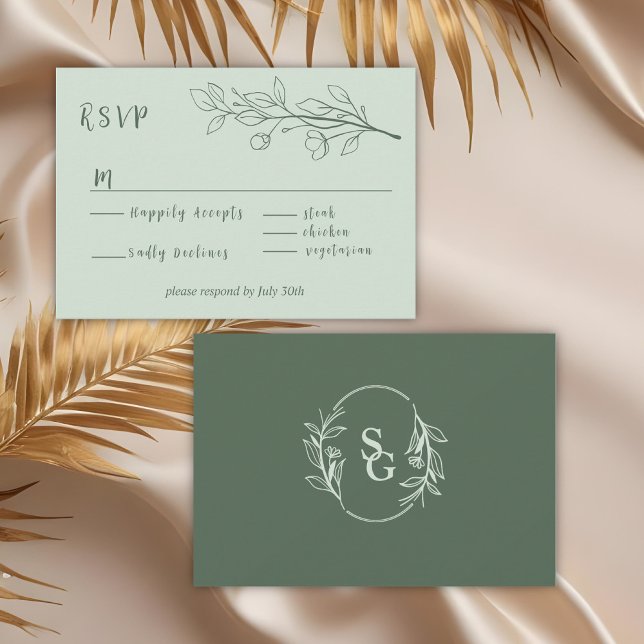 Cartão RSVP Simples Boho Floral Sage Green (Criador carregado)