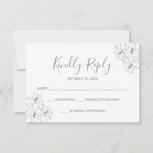 Cartão RSVP Simples Cantos Florais Elegantes Casamento Sage