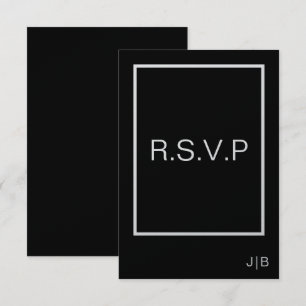 Cartão RSVP Simples casamento branco preto de monograma modern