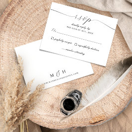 Cartão RSVP Simples Casamento Branco Preto de Script Elegante