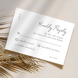 Cartão RSVP Simples Casamento Branco Preto de Script Elegante