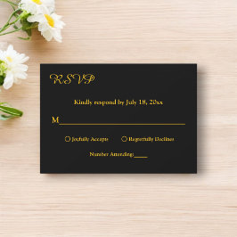 Cartão RSVP Simples Casamento Chic Dourado E Preto Elegante