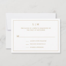 Cartão RSVP Simples Casamento Dourado Monograma Elegante