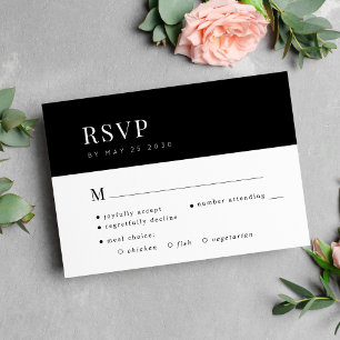Cartão RSVP Simples casamento elegante de refeição branca e ne