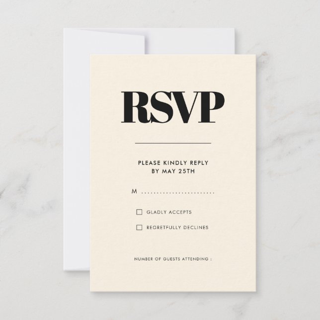 Cartão RSVP Simples casamento elegante e chic Cream (Frente)