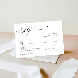 Cartão RSVP Simples Casamento Preto e Branco de Script Elegant