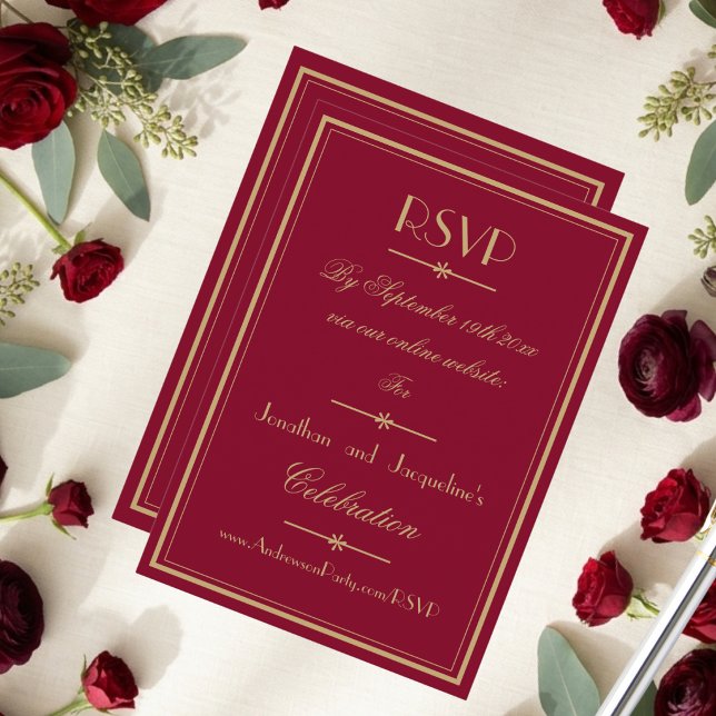 Cartão RSVP Simples Clássico Elegante Dourado Moderno Burgundy (Explore our Burgundy Red Wedding Collection for lots of matching items for your special day.)