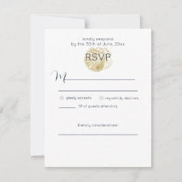 Cartão RSVP Simples Concha de Mar Dourada e Azul Prussiano Pro