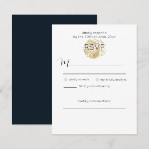 Cartão RSVP Simples Concha de Mar Dourada e Azul Prussiano Pro