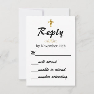 Cartão RSVP Simples Cruz Cristã de Casamento em Ouro