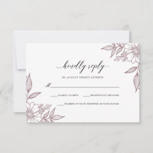 Cartão RSVP Simples Delicate Floral Wedding Mauve