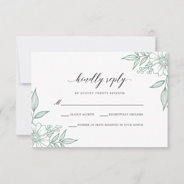 Cartão RSVP Simples Delicate Floral Wedding Mint (Frente)