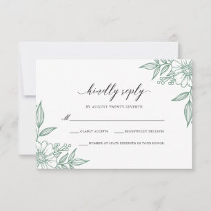 Cartão RSVP Simples Delicate Floral Wedding Mint