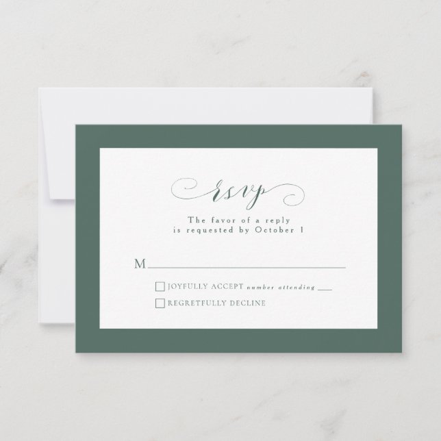 Cartão RSVP Simples e elegante casamento verde senador (Frente)