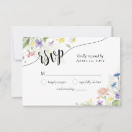 Cartão RSVP Simples e Elegantes Flores Silvestres em Aquarela 