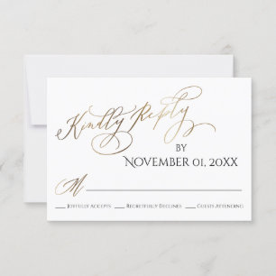 Cartão RSVP Simples, Elegante, Tipo Dourado Responda gentilmen