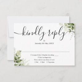 Cartão RSVP Simples Elegante Verde Deixa Casamento