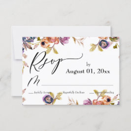Cartão RSVP Simples, Elegante, Watercolor Boho Floral
