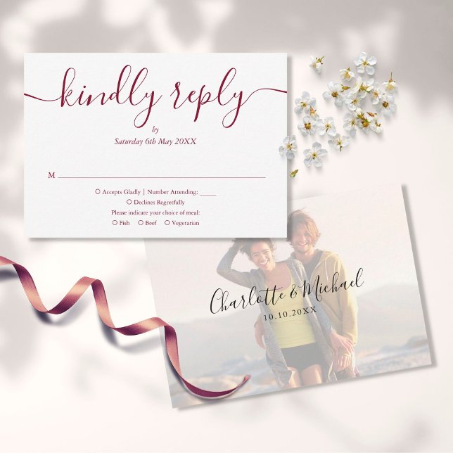 Cartão RSVP Simples Elegantes Casamento de Fotografia em Scrip (Criador carregado)