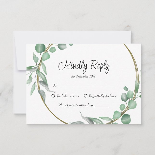 Cartão RSVP Simples Eucalyptus deixa Casamento Verde (Frente)